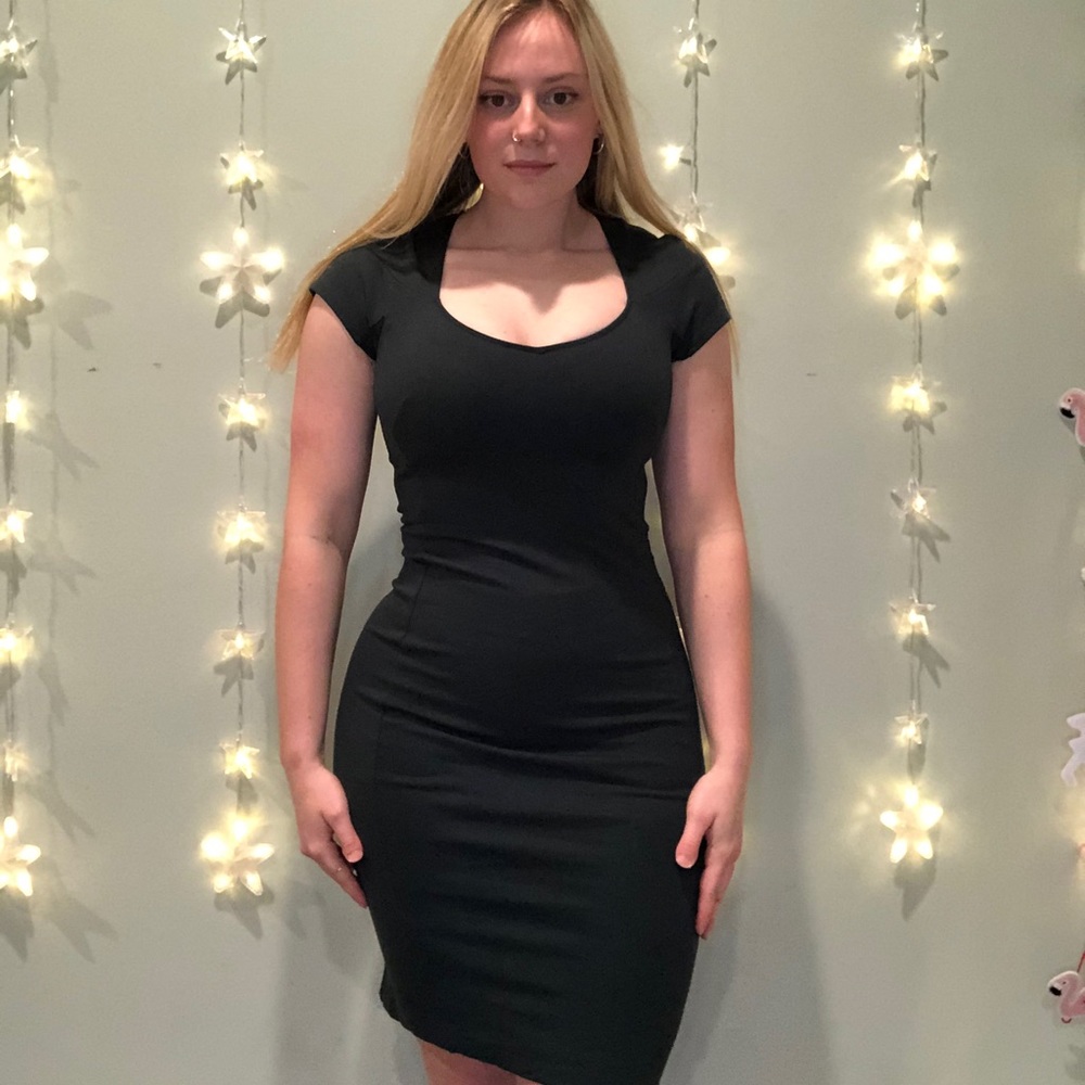 French Connection Dark green body con dress